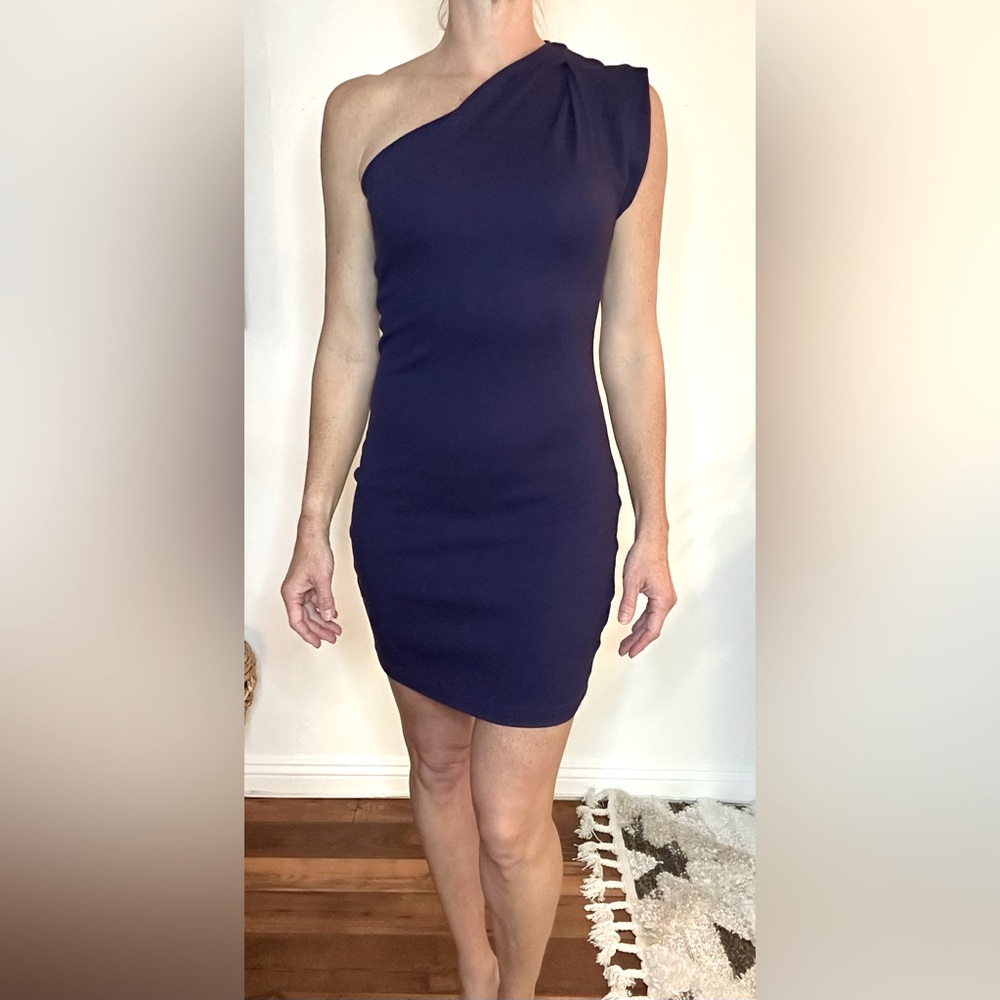 Asymmetrical, single shoulder, deep purple dress medium